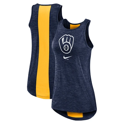 Women's Nike Navy Milwaukee Brewers Dri-FIT Performance Right Mix High Neck Tank Top