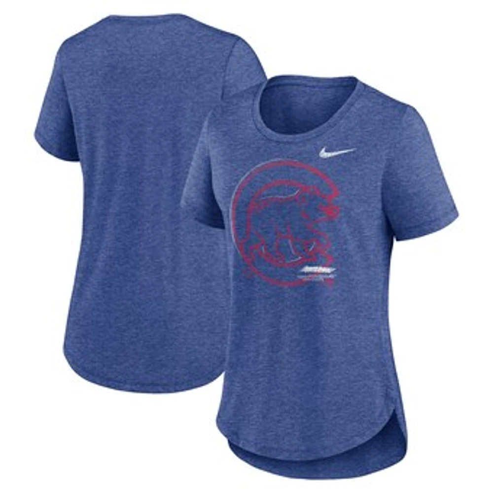 Women's Nike Heather Royal Chicago Cubs Touch Tri-Blend T-Shirt