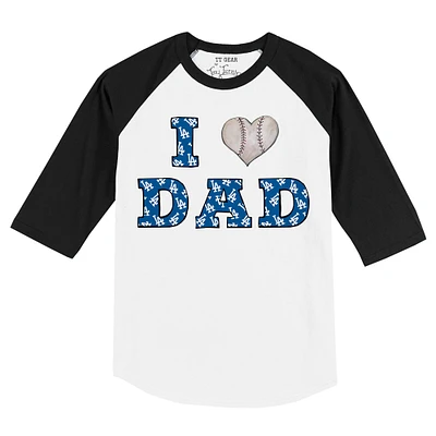 Infant Tiny Turnip White/Black Los Angeles Dodgers I Love Dad 3/4-Sleeve Raglan T-Shirt