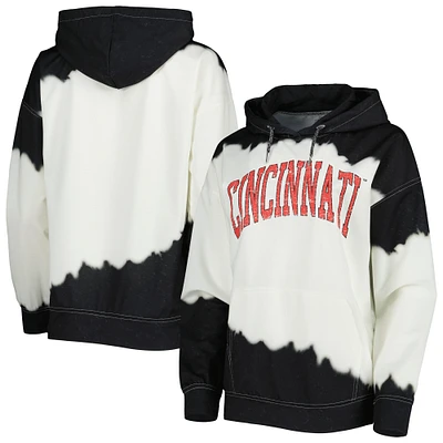 Women's Gameday Couture White/Black Cincinnati Bearcats For the Fun Double Dip-Dyed Pullover Hoodie