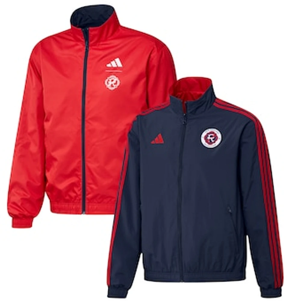 Men's adidas Navy/Red New England Revolution 2023 On-Field Anthem Full-Zip Reversible Team Jacket