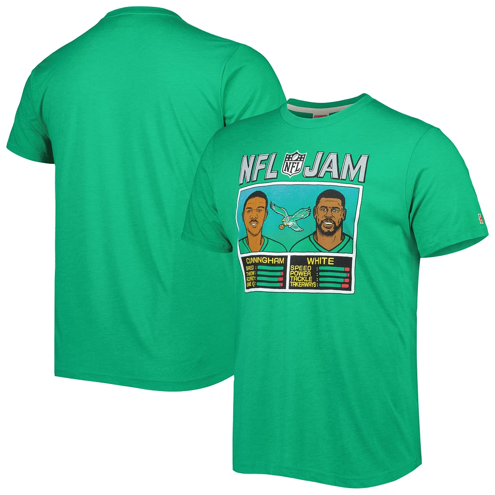 Men's Homage Randall Cunningham & Reggie White Heather Kelly Green Philadelphia Eagles NFL Jam Retired Tri-Blend T-Shirt