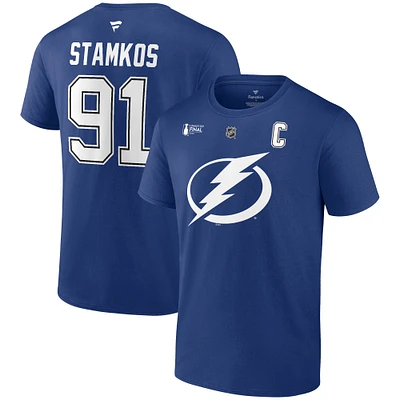 Men's Fanatics Steven Stamkos Blue Tampa Bay Lightning 2022 Stanley Cup Final Authentic Stack Name & Number T-Shirt