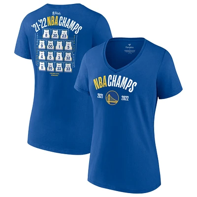 Women's Fanatics Royal Golden State Warriors 2022 NBA Finals Champions Final Buzzer Jersey Roster V-Neck T-Shirt