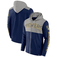 Men's Fanatics Navy Milwaukee Brewers Walk Off Fleece Full-Zip Hoodie