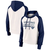 Women's Fanatics White Sporting Kansas City Free Kick Fleece Raglan Pullover Hoodie