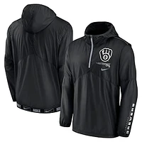 Men's Nike Black Milwaukee Brewers Authentic Night Game Performance Half-Zip Windbreaker