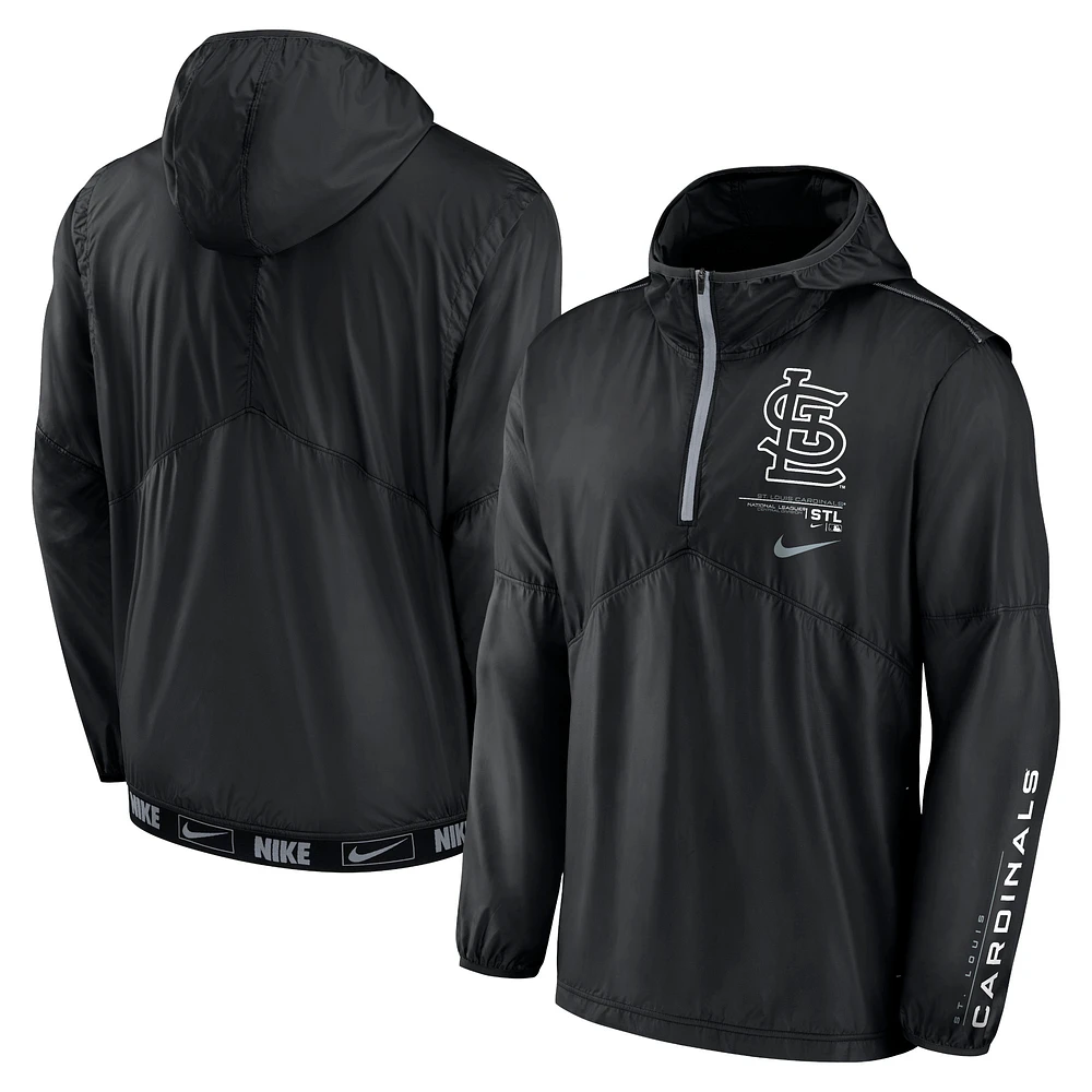 Men's Nike Black St. Louis Cardinals Authentic Night Game Performance Half-Zip Windbreaker