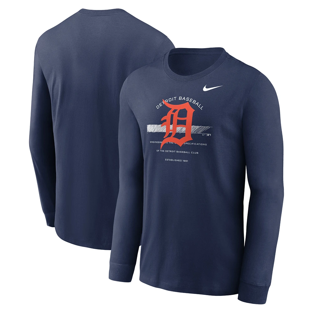 Men's Nike Navy Detroit Tigers Over Arch Performance Long Sleeve T-Shirt