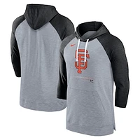 Men's Nike Heather Gray/Heather Black San Francisco Giants Baseball Raglan 3/4-Sleeve Pullover Hoodie