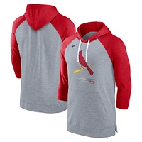 Men's Nike Heather Gray/Heather Red St. Louis Cardinals Baseball Raglan 3/4-Sleeve Pullover Hoodie