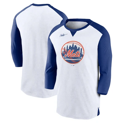 Men's Nike White/Royal New York Mets Rewind 3/4-Sleeve T-Shirt