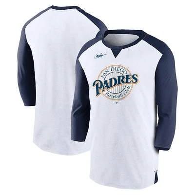 Men's Nike White/Navy San Diego Padres Rewind 3/4-Sleeve T-Shirt