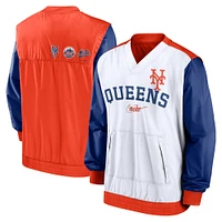 Men's Nike White/Orange New York Mets Rewind Warmup V-Neck Pullover Jacket