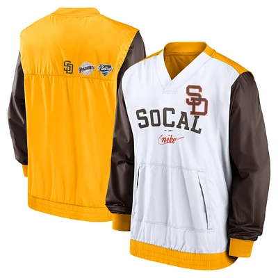 Men's Nike White/Gold San Diego Padres Rewind Warmup V-Neck Pullover Jacket