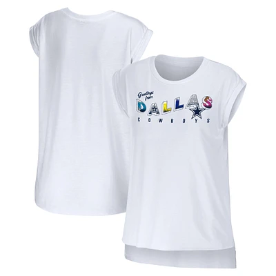 Women's WEAR by Erin Andrews White Dallas Cowboys Greetings From Muscle T-Shirt