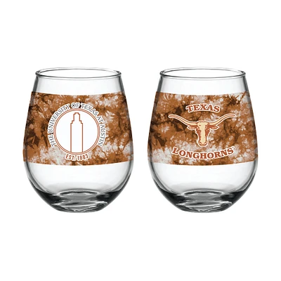 Texas Longhorns 15oz. Tie-Dye Vintage Stemless Wine Glass