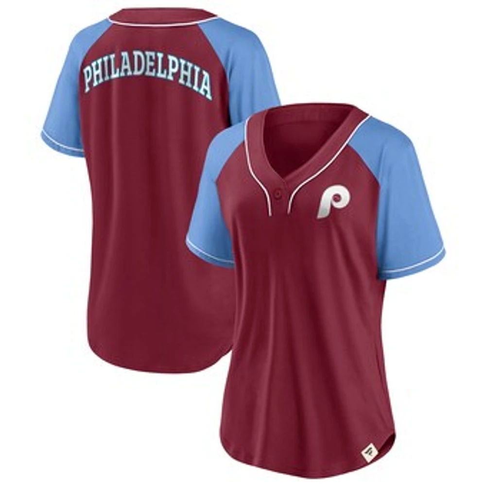 Women's Fanatics Burgundy Philadelphia Phillies Bunt Raglan V-Neck T-Shirt