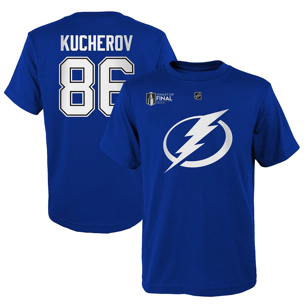 Youth Nikita Kucherov Blue Tampa Bay Lightning 2022 Stanley Cup Final Name & Number T-Shirt