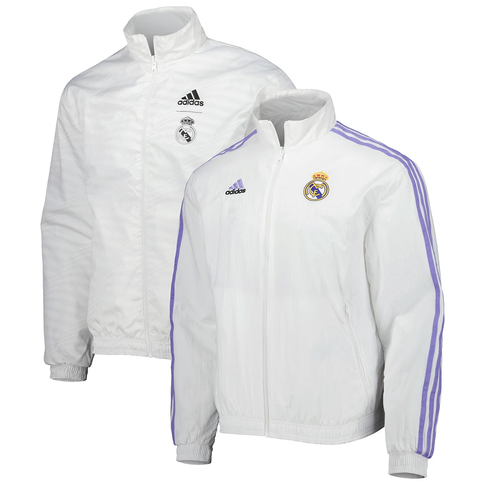 Men's adidas White Real Madrid 2022/23 On-Field Team Logo Anthem Reversible Full-Zip Jacket