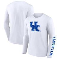 Men's Fanatics White Kentucky Wildcats Double Time 2-Hit Long Sleeve T-Shirt