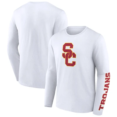 Men's Fanatics White USC Trojans Double Time 2-Hit Long Sleeve T-Shirt