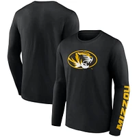 Men's Fanatics Black Missouri Tigers Double Time 2-Hit Long Sleeve T-Shirt