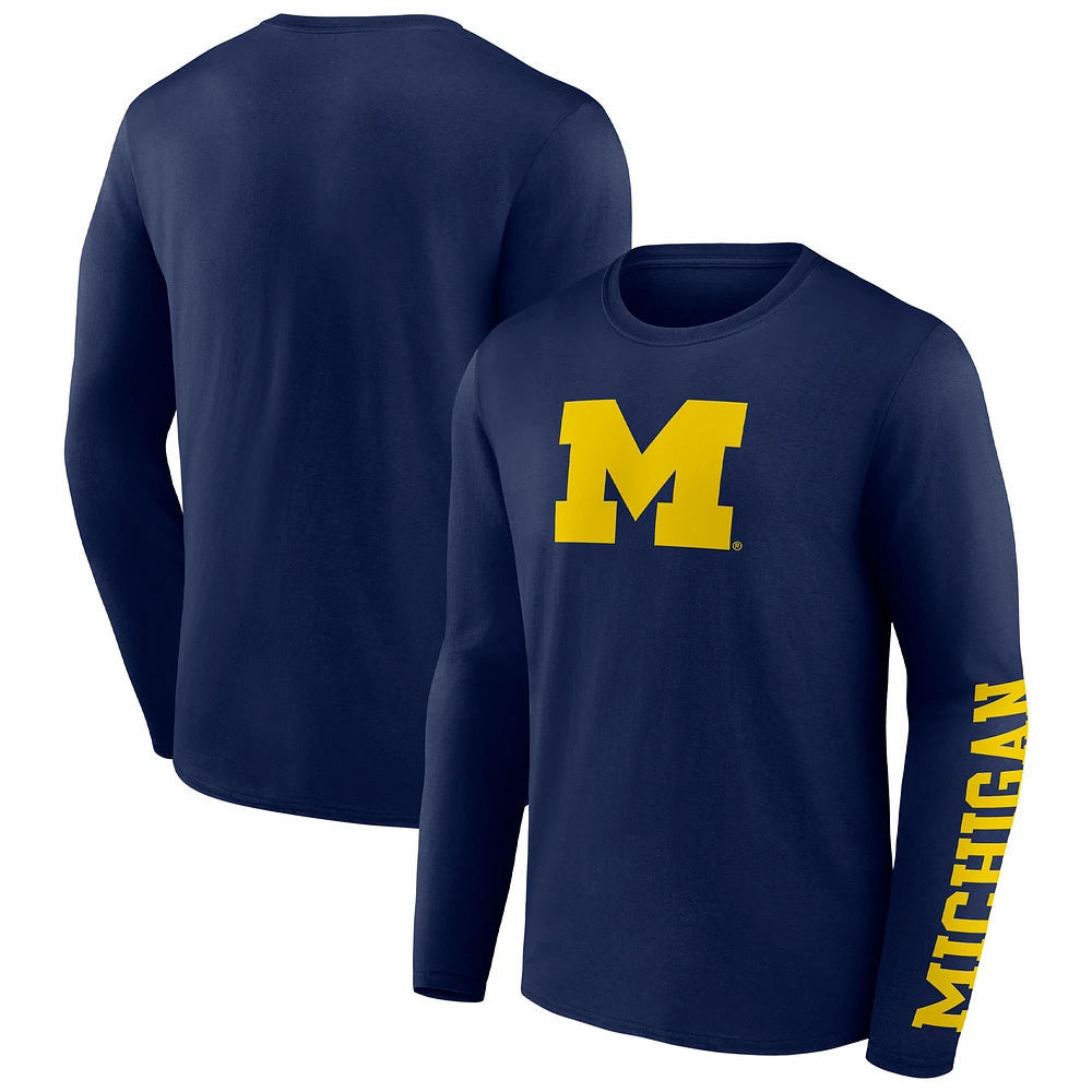 Men's Fanatics Navy Michigan Wolverines Double Time 2-Hit Long Sleeve T-Shirt