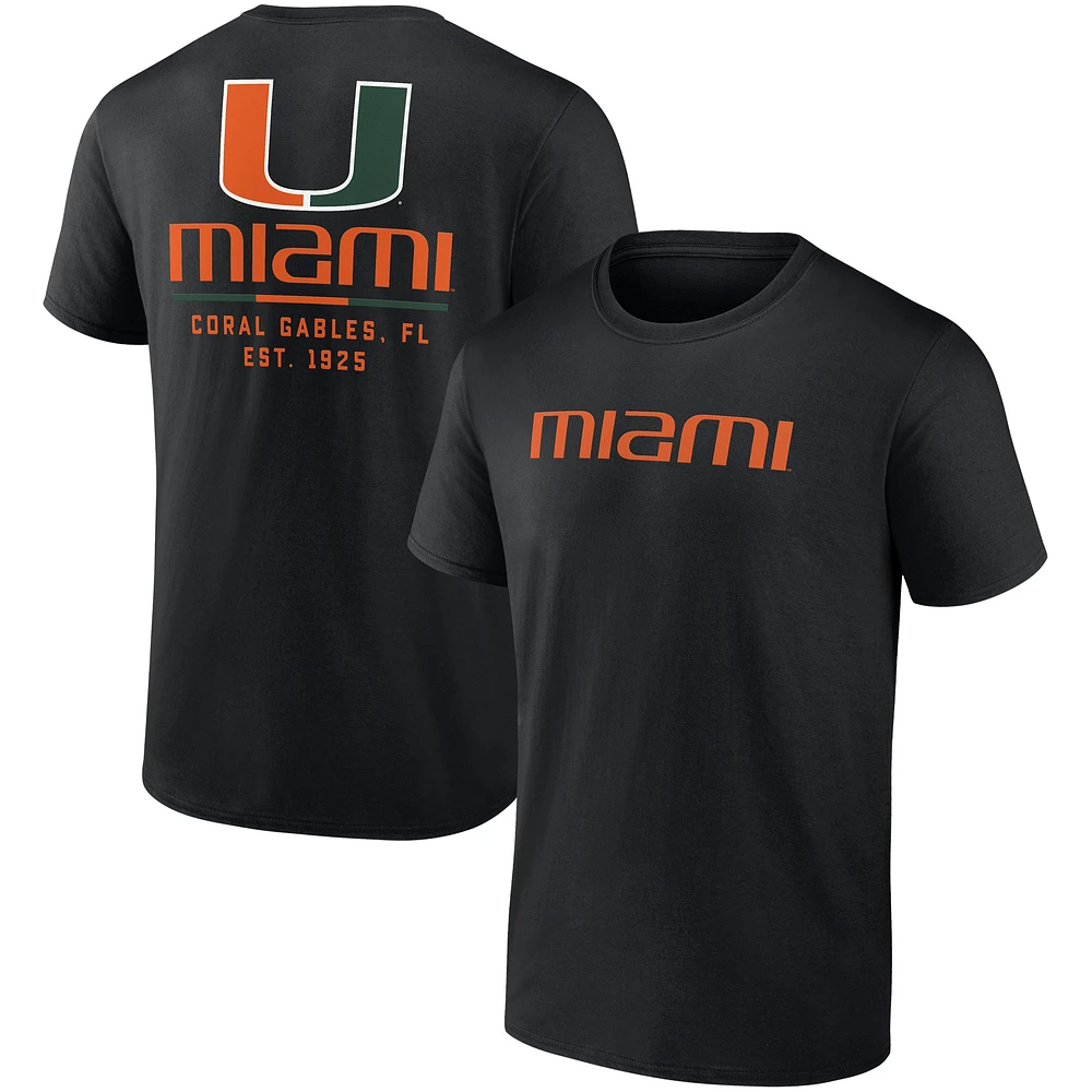 Men's Fanatics Black Miami Hurricanes Game Day 2-Hit T-Shirt