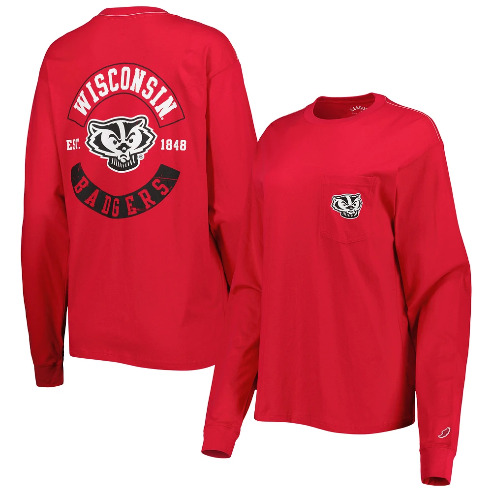 Women's League Collegiate Wear Red Wisconsin Badgers Oversized Pocket Long Sleeve T-Shirt