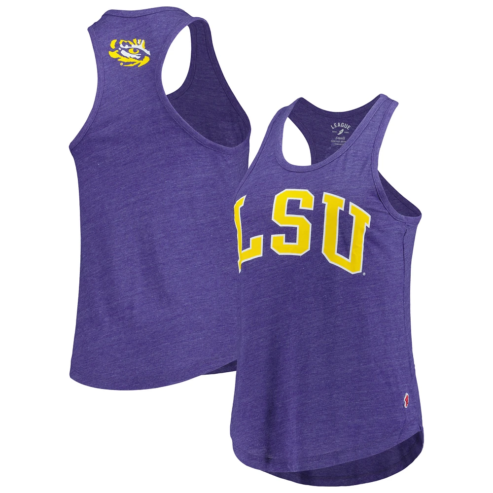 Women's League Collegiate Wear Heather Purple LSU Tigers Two-Hit Intramural Tri-Blend Scoop Neck Racerback Tank Top