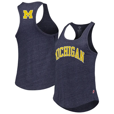 Women's League Collegiate Wear Heather Navy Michigan Wolverines Two-Hit Intramural Tri-Blend Scoop Neck Racerback Tank Top