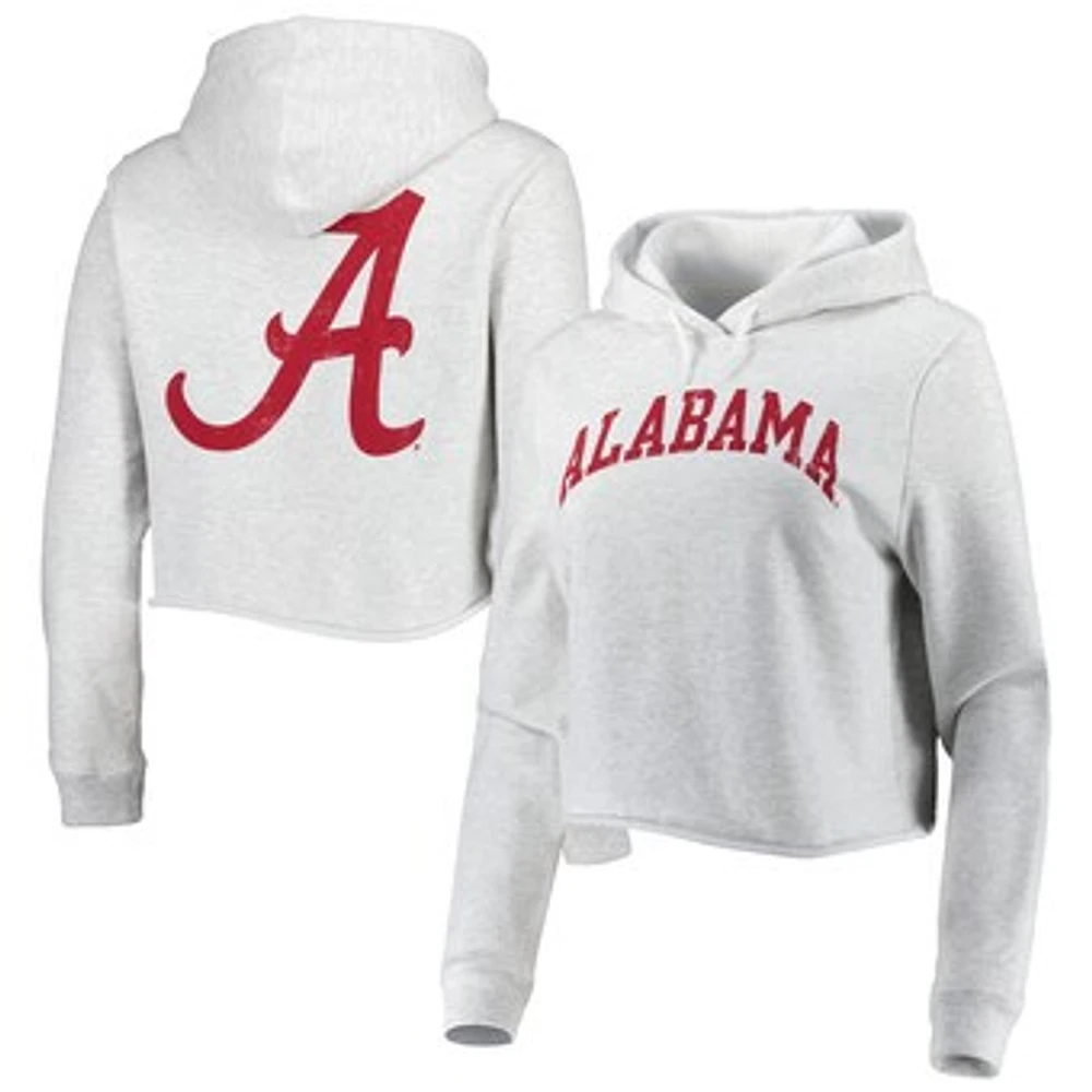 Women's League Collegiate Wear Ash Alabama Crimson Tide 2-Hit 1636 Cropped Pullover Hoodie