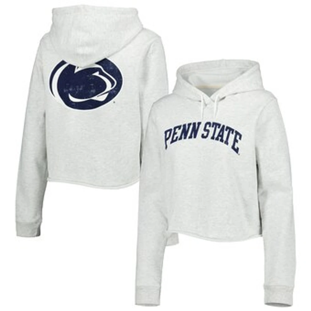 Women's League Collegiate Wear Ash Penn State Nittany Lions 2-Hit 1636 Cropped Pullover Hoodie