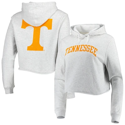 Women's League Collegiate Wear Ash Tennessee Volunteers 2-Hit 1636 Cropped Pullover Hoodie