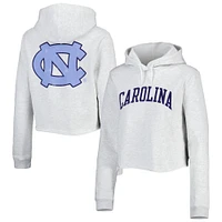 Women's League Collegiate Wear Ash North Carolina Tar Heels 2-Hit 1636 Cropped Pullover Hoodie