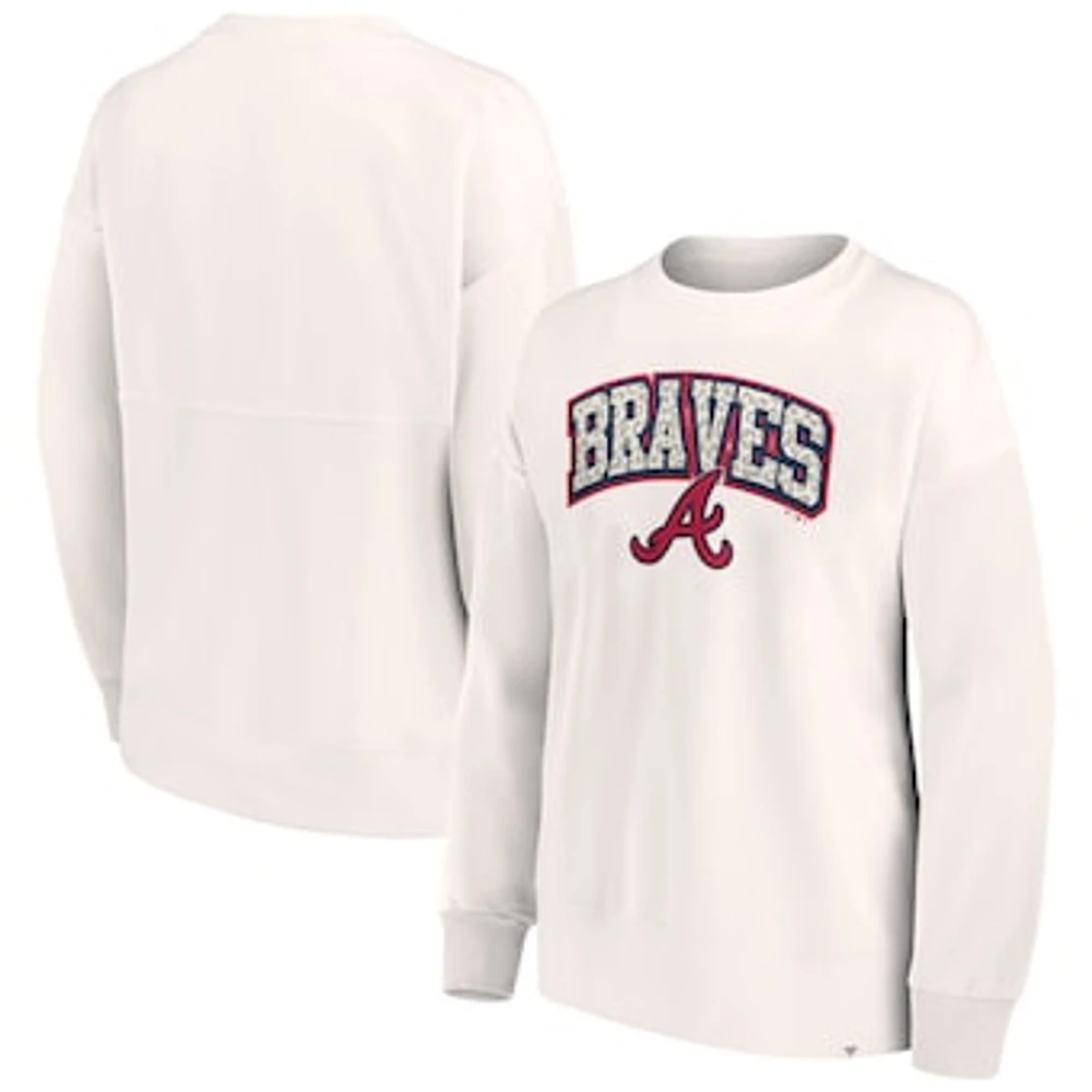 Women's Fanatics Cream Atlanta Braves Leopard Pullover Sweatshirt