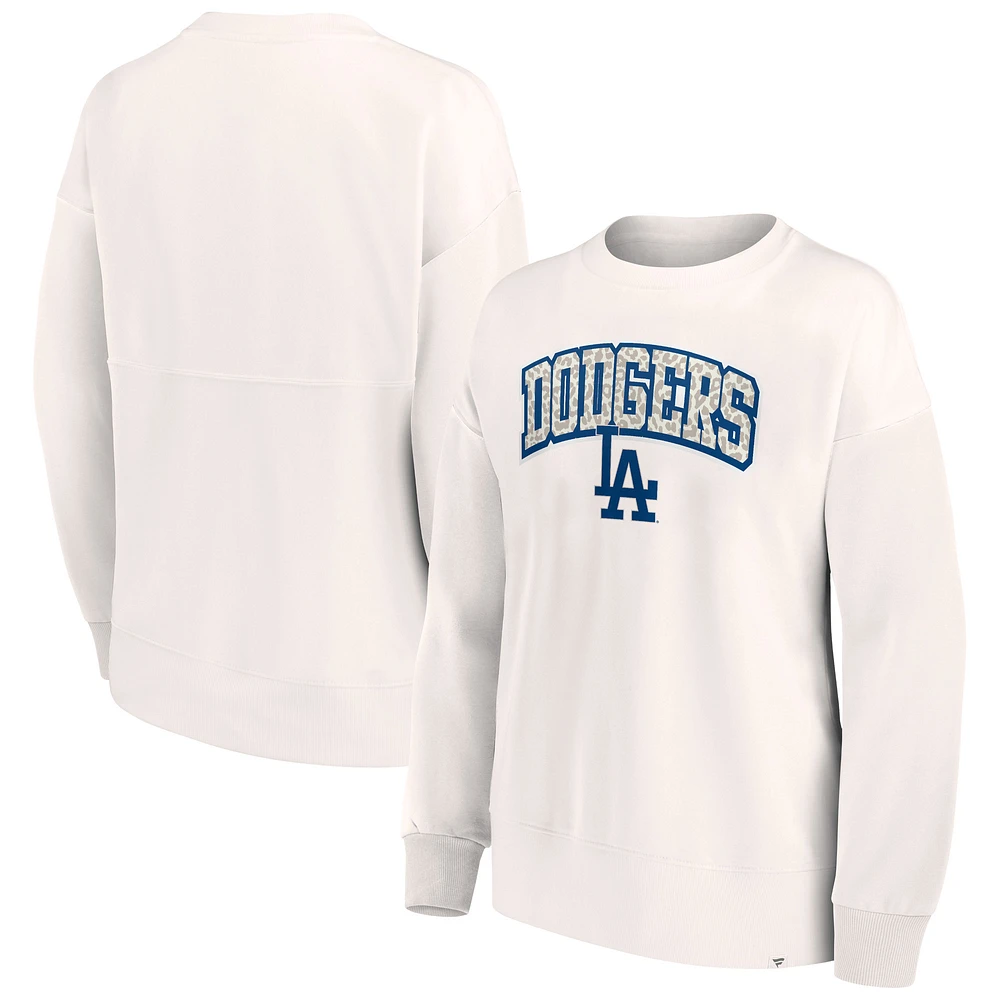 Women's Fanatics Cream Los Angeles Dodgers Leopard Pullover Sweatshirt