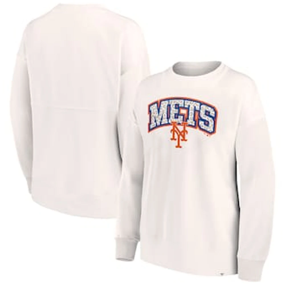 Women's Fanatics Cream New York Mets Leopard Pullover Sweatshirt