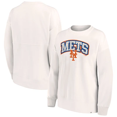 Women's Fanatics Cream New York Mets Leopard Pullover Sweatshirt