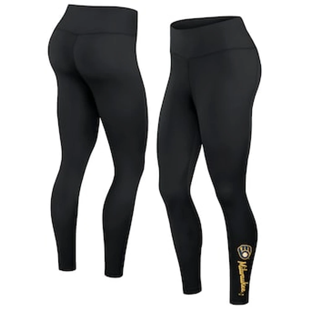 Women's Fanatics Black Milwaukee Brewers Wordmark Stack Leggings