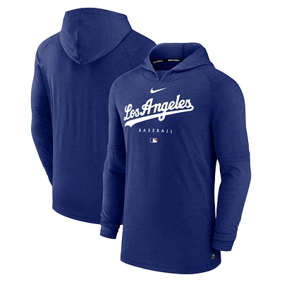 Men's Nike Heather Royal Los Angeles Dodgers Authentic Collection Early Work Tri-Blend Performance Pullover Hoodie