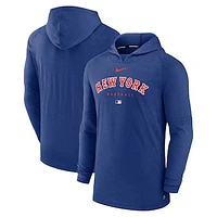 Men's Nike Heather Royal New York Mets Authentic Collection Early Work Tri-Blend Performance Pullover Hoodie