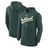 Men's Nike Heather Green Oakland Athletics Authentic Collection Early Work Tri-Blend Performance Pullover Hoodie