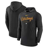 Men's Nike Heather Black Pittsburgh Pirates Authentic Collection Early Work Tri-Blend Performance Pullover Hoodie