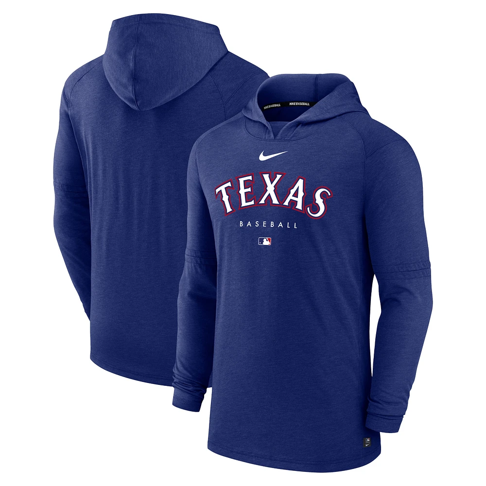 Men's Nike Heather Royal Texas Rangers Authentic Collection Early Work Tri-Blend Performance Pullover Hoodie