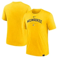 Men's Nike Heather Gold Milwaukee Brewers Authentic Collection Early Work Tri-Blend Performance T-Shirt