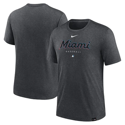 Men's Nike Heather Charcoal Miami Marlins Authentic Collection Early Work Tri-Blend Performance T-Shirt