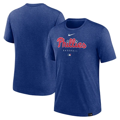 Men's Nike Heather Royal Philadelphia Phillies Authentic Collection Early Work Tri-Blend Performance T-Shirt