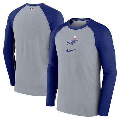 Men's Nike Gray Los Angeles Dodgers Authentic Collection Game Raglan Performance Long Sleeve T-Shirt